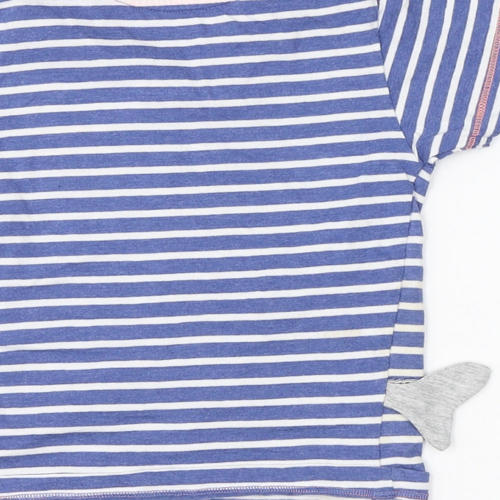 Preworn Boys Blue Striped Cotton Basic T-Shirt Size 18-24 Months Round Neck