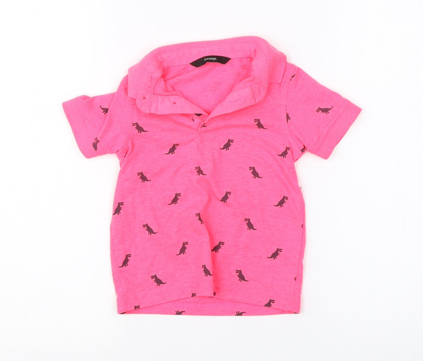 George Boys Pink  Cotton Basic T-Shirt Size 18-24 Months Collared  - dinosaurs