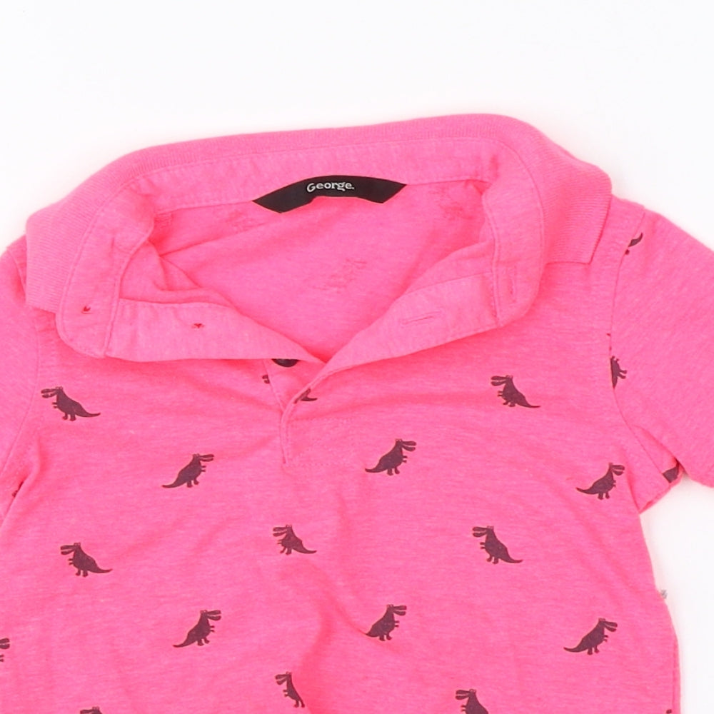 George Boys Pink  Cotton Basic T-Shirt Size 18-24 Months Collared  - dinosaurs