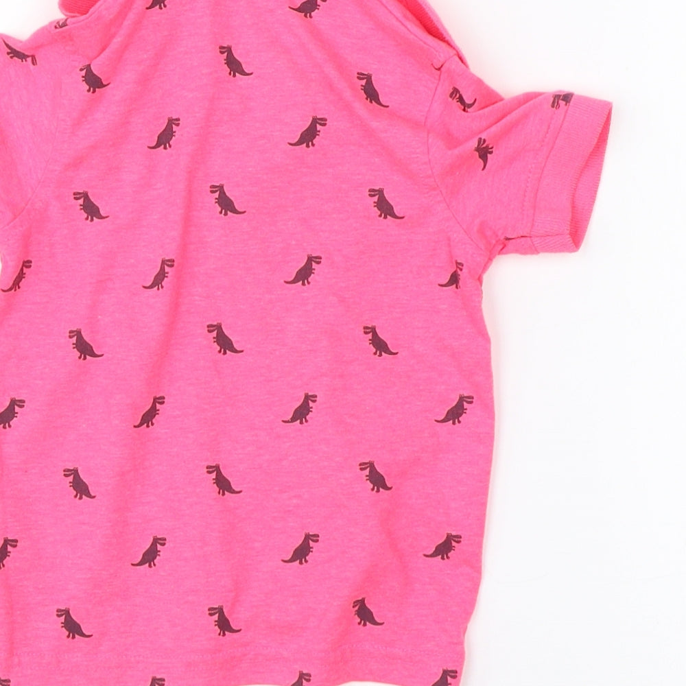 George Boys Pink  Cotton Basic T-Shirt Size 18-24 Months Collared  - dinosaurs
