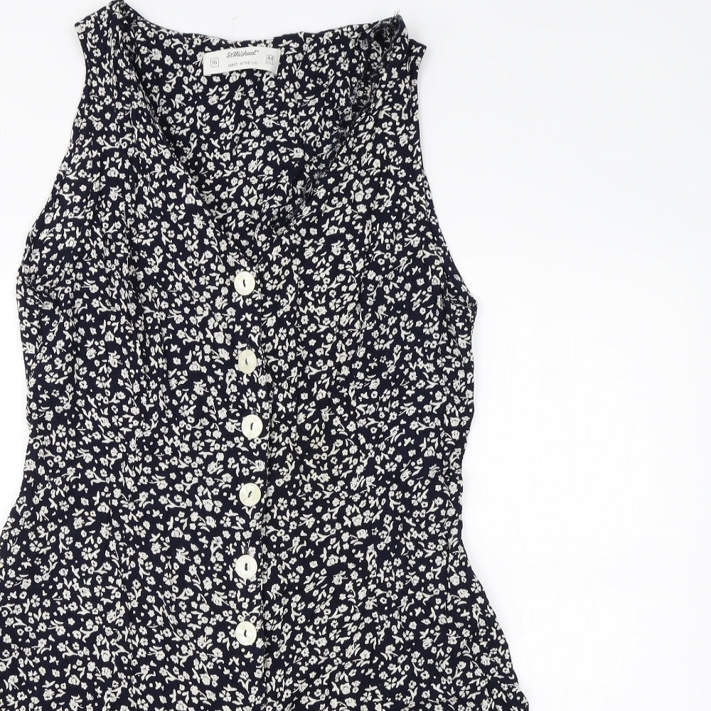 St Michaels Womens Black Floral Viscose Playsuit One-Piece Size 16