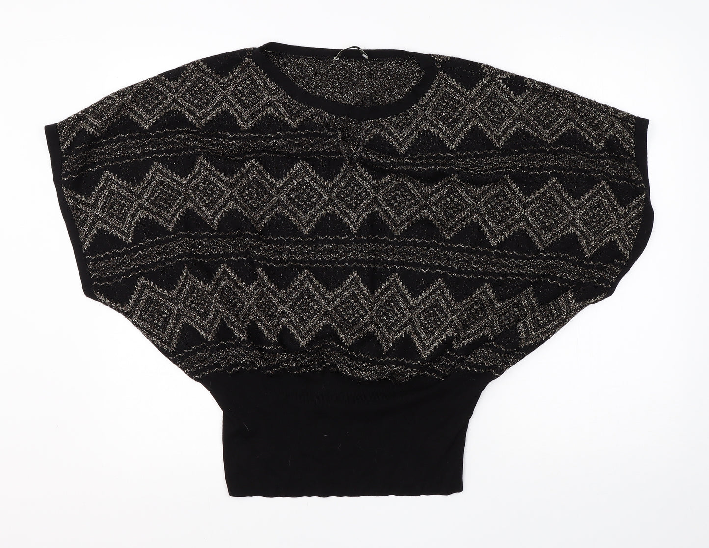 Oasis Womens Black Round Neck Argyle/Diamond Viscose Vest Jumper Size M