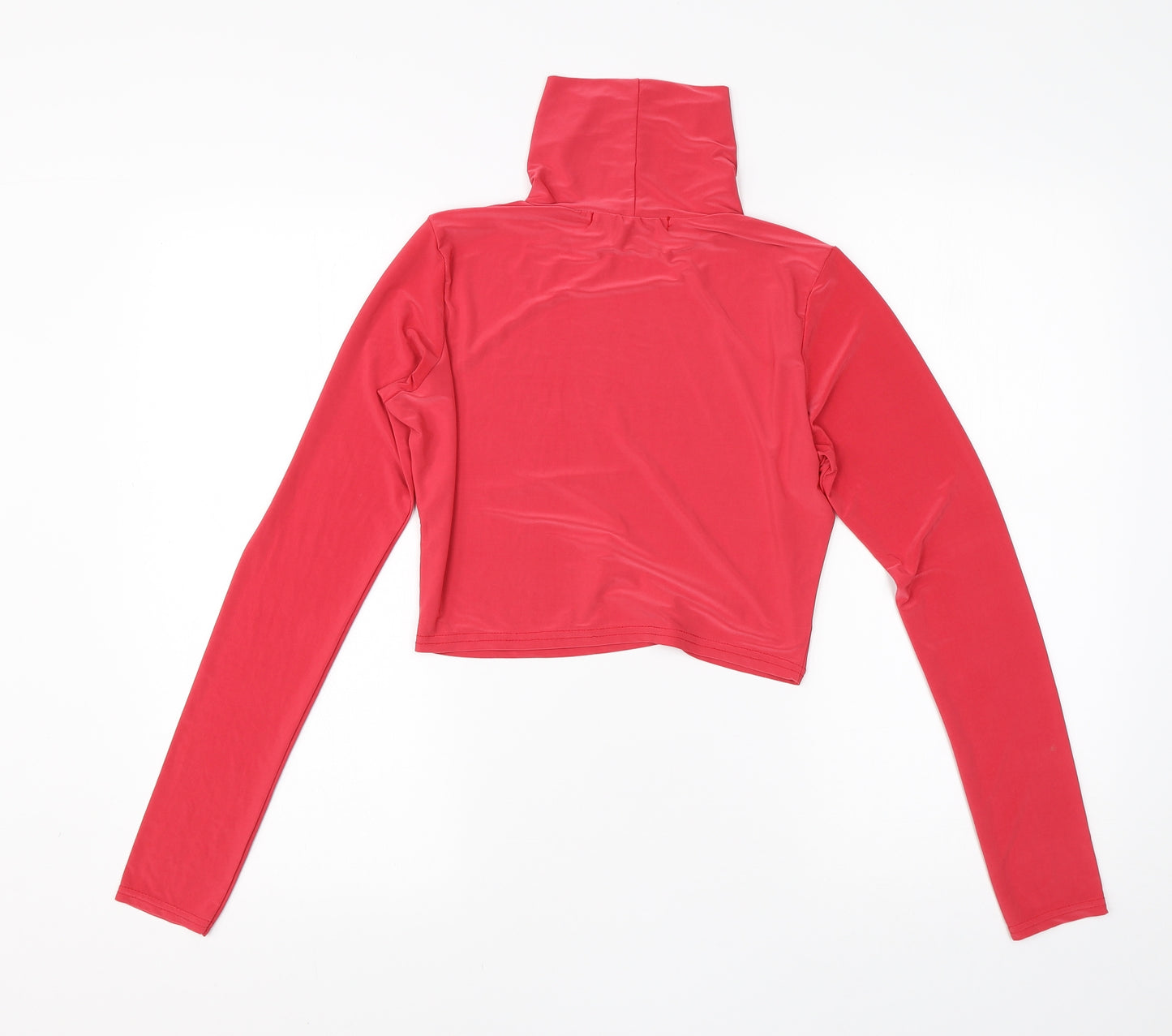 Boohoo Womens Pink  Polyester Cropped T-Shirt Size 12 Roll Neck