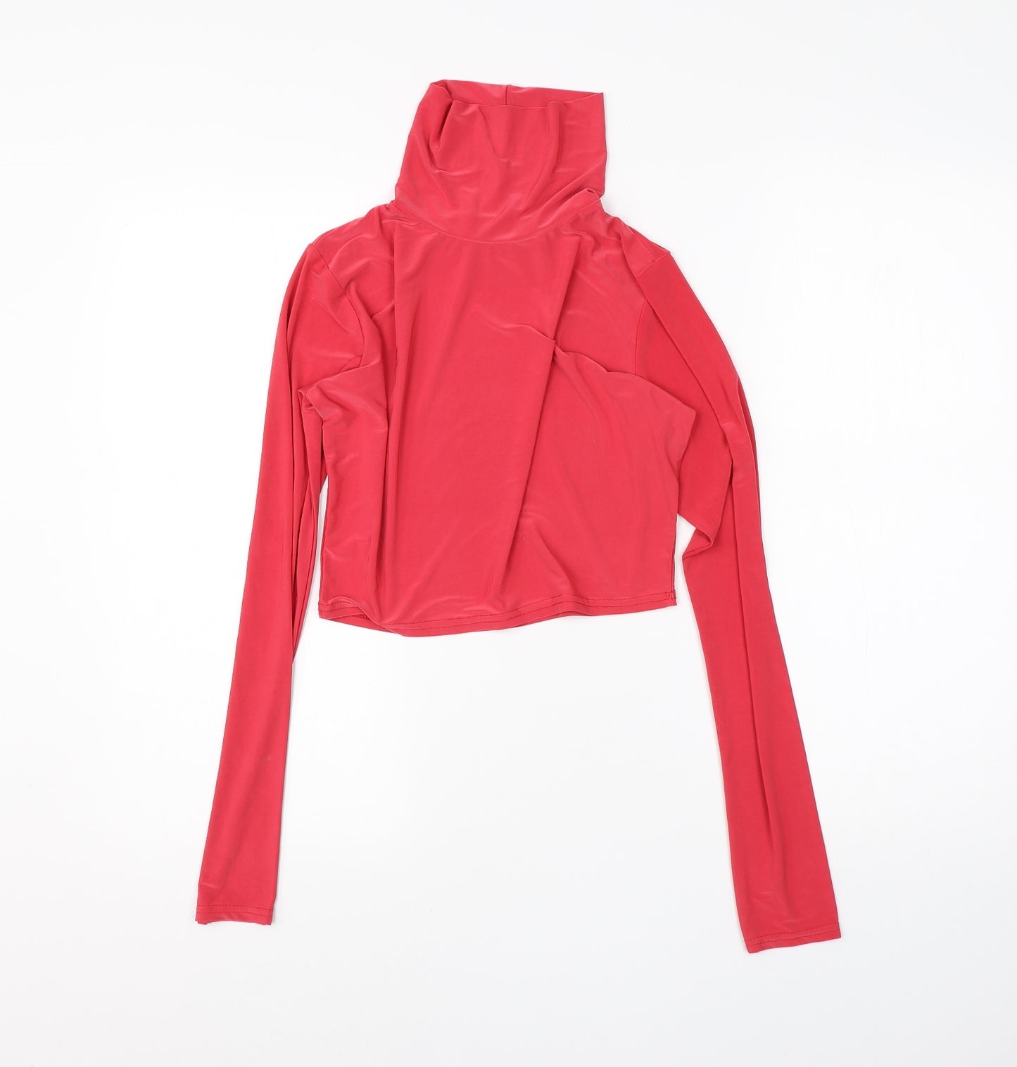 Boohoo Womens Pink  Polyester Cropped T-Shirt Size 12 Roll Neck