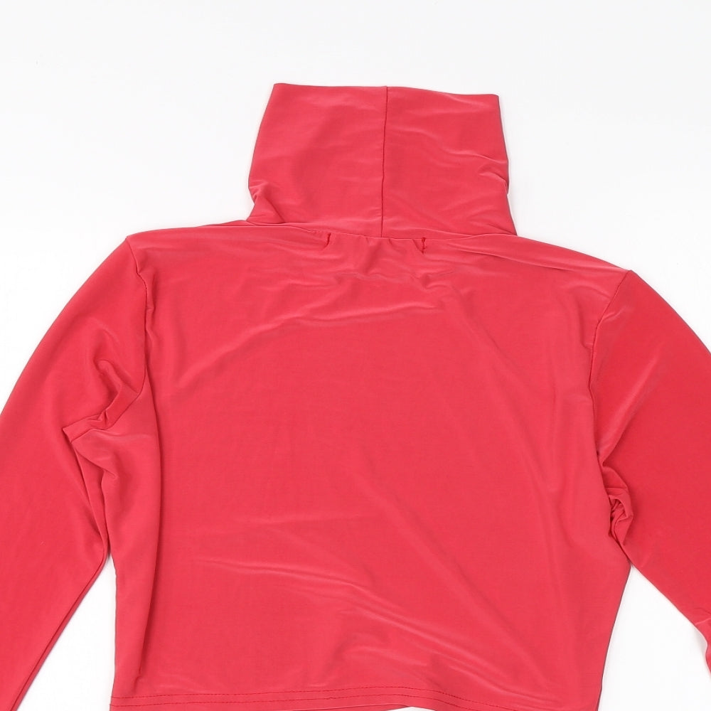 Boohoo Womens Pink  Polyester Cropped T-Shirt Size 12 Roll Neck