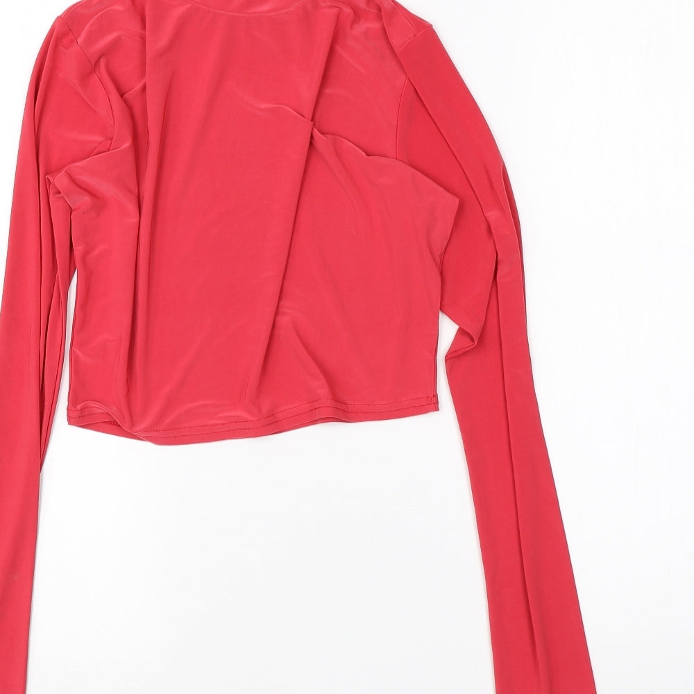 Boohoo Womens Pink  Polyester Cropped T-Shirt Size 12 Roll Neck
