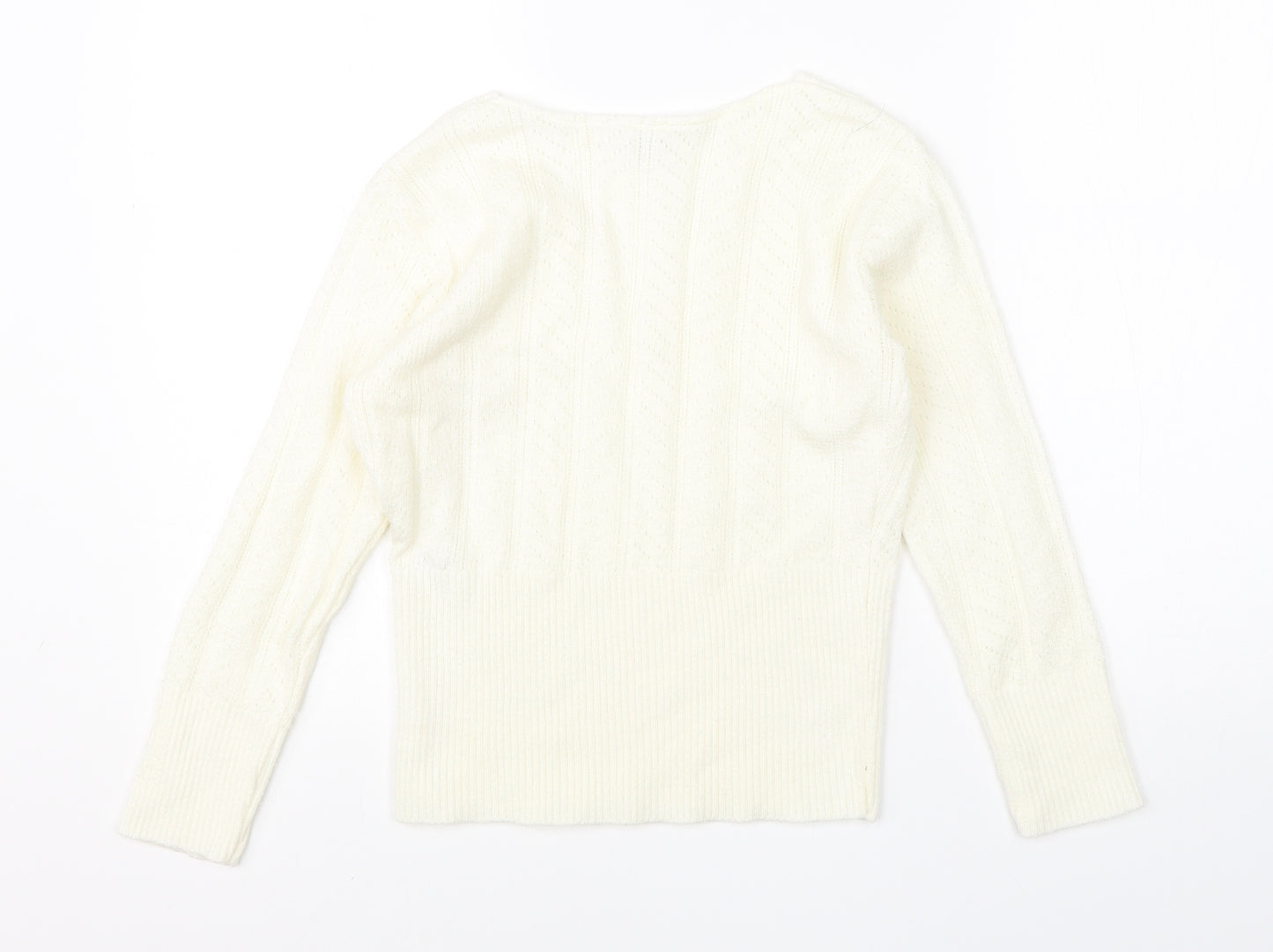 New Look Womens White Round Neck  Acrylic Pullover Jumper Size 12
