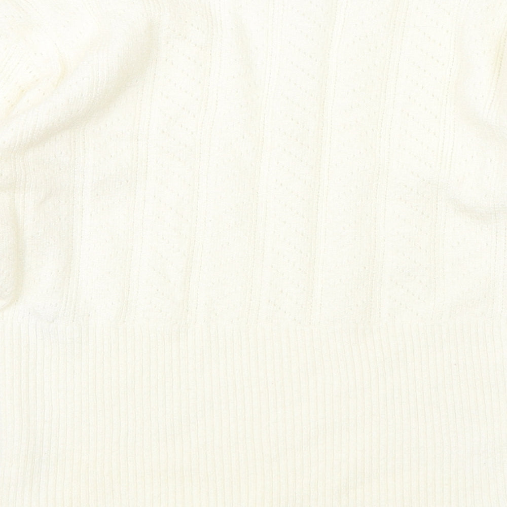 New Look Womens White Round Neck  Acrylic Pullover Jumper Size 12