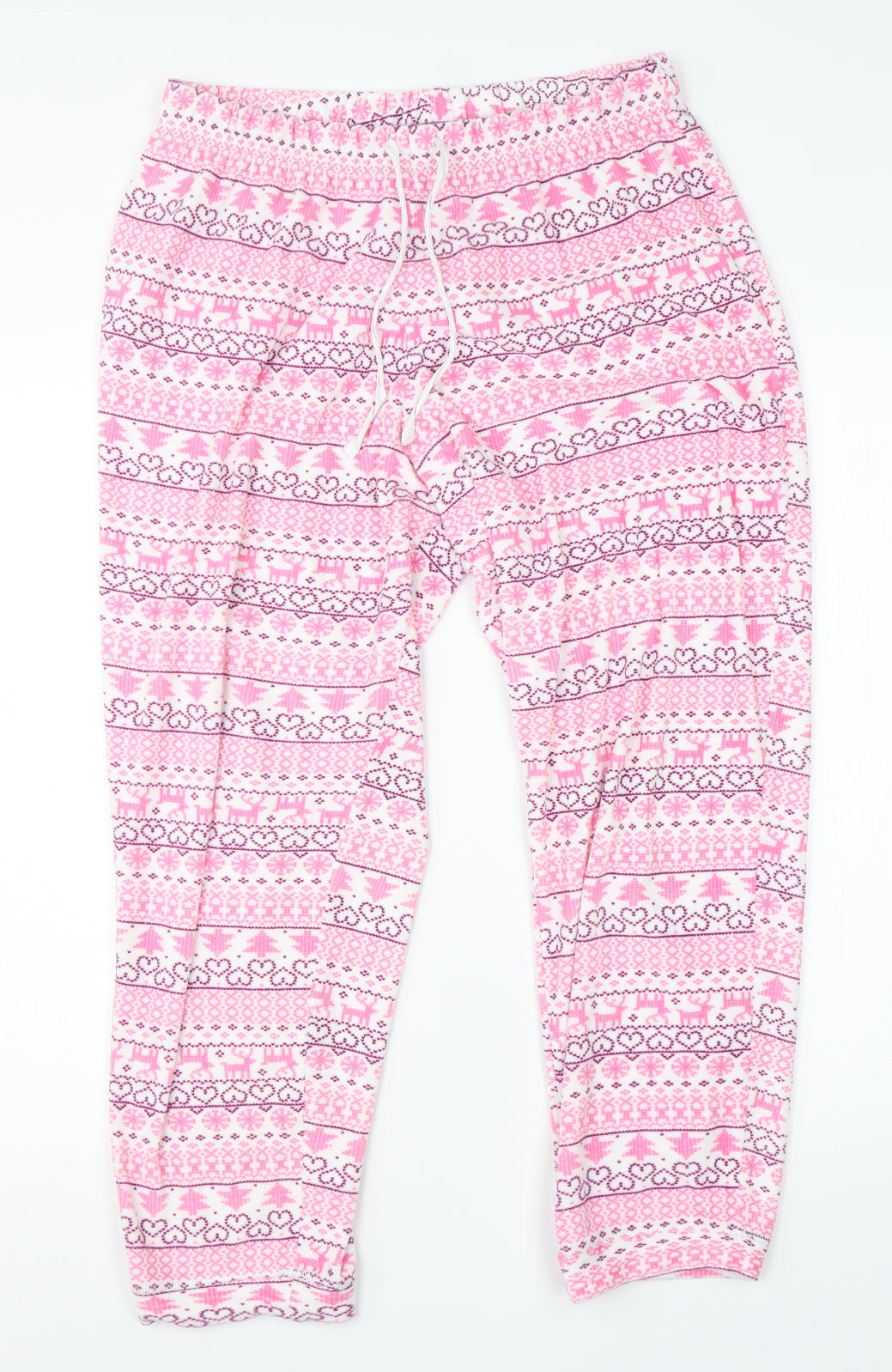 TU Womens Pink Fair Isle Polyester  Pyjama Pants Size 12   - christmas