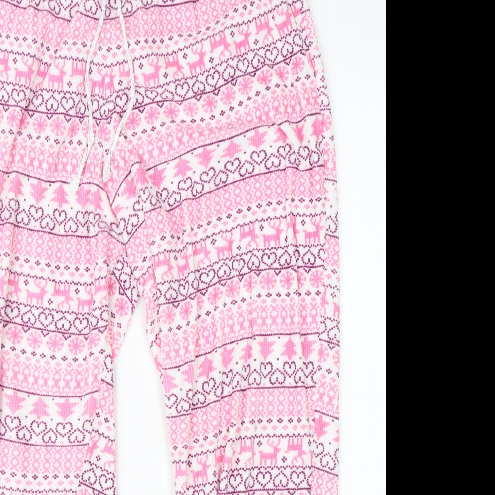 TU Womens Pink Fair Isle Polyester  Pyjama Pants Size 12   - christmas