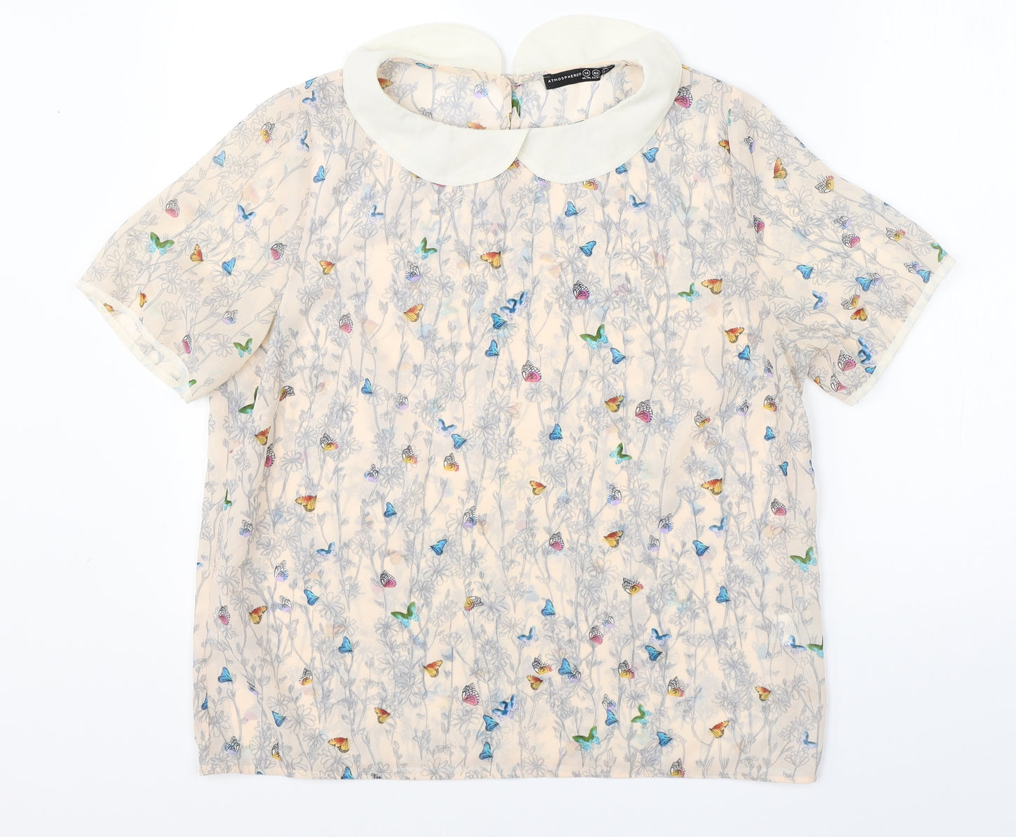 Atmosphere Womens White Floral Polyester Basic Blouse Size 14 Collared