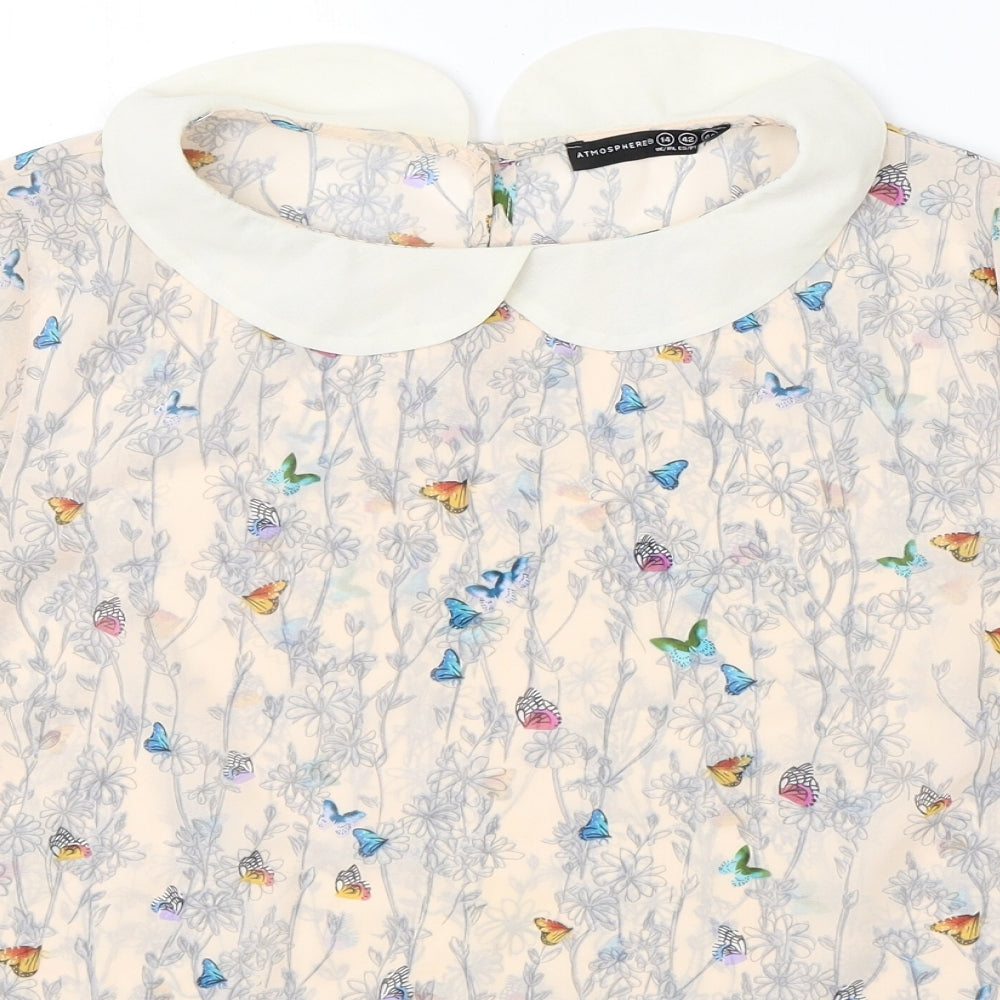 Atmosphere Womens White Floral Polyester Basic Blouse Size 14 Collared