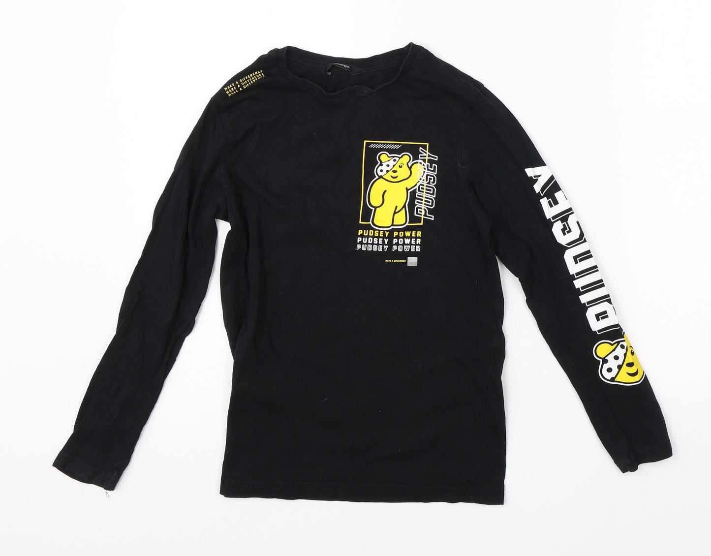 George Boys Black  Cotton Basic T-Shirt Size 9-10 Years Round Neck