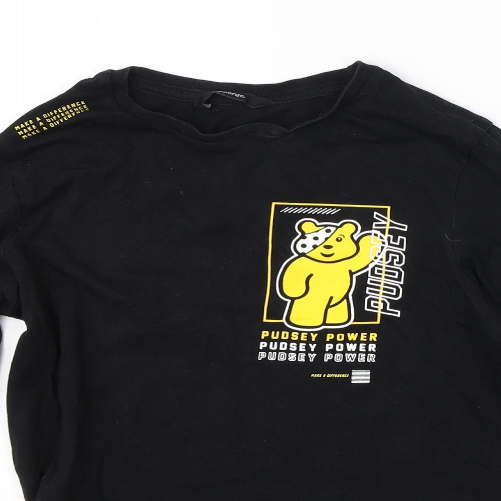 George Boys Black  Cotton Basic T-Shirt Size 9-10 Years Round Neck