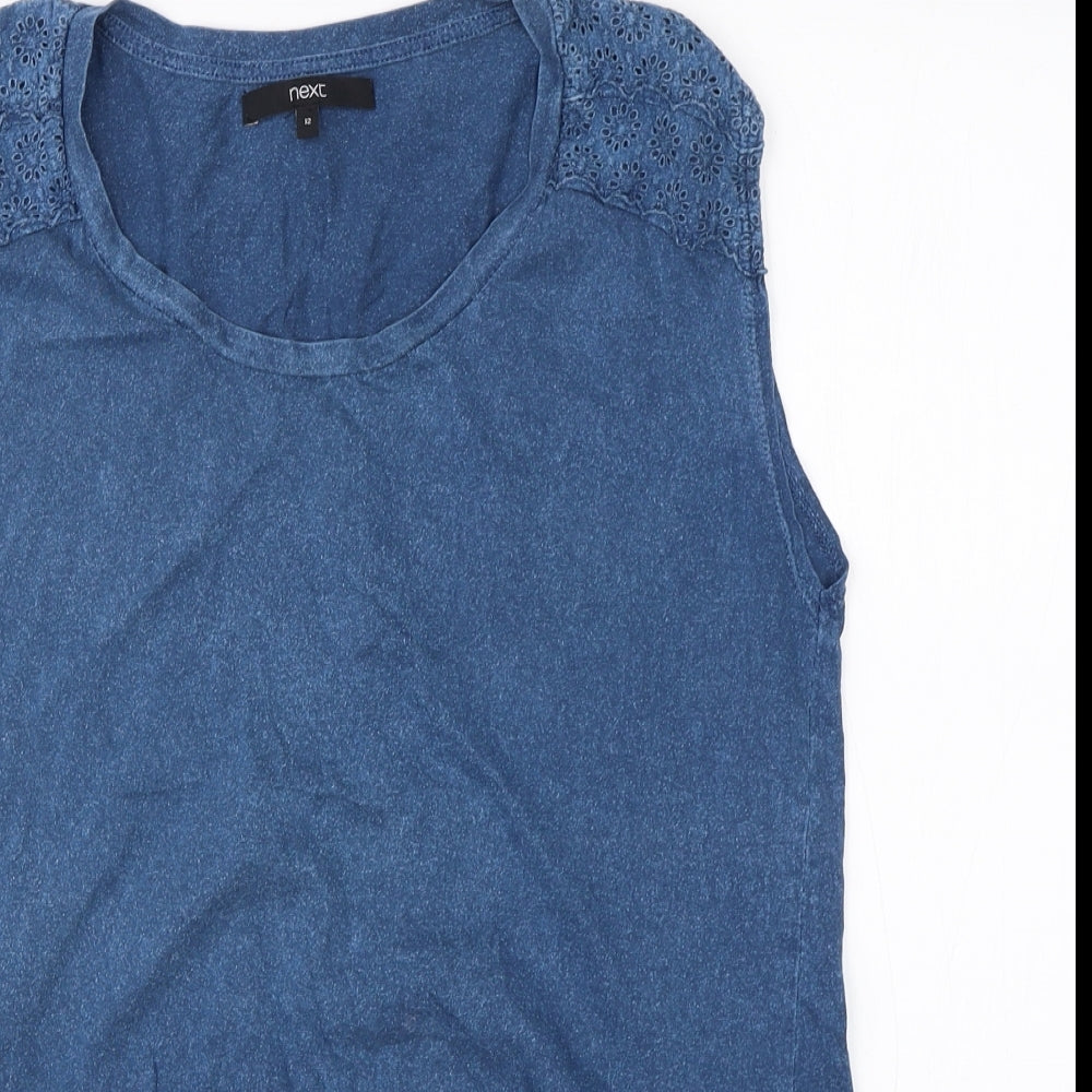 NEXT Womens Blue  Cotton Basic T-Shirt Size 12 Round Neck