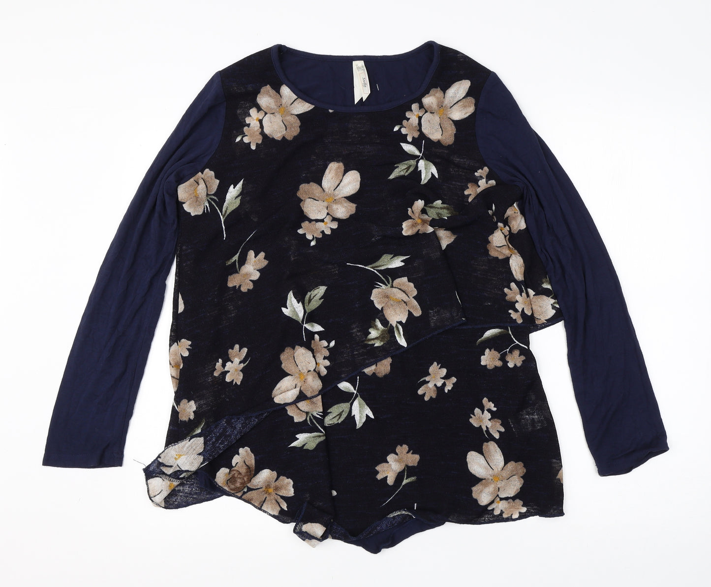 Stella Womens Blue Round Neck Floral Viscose Pullover Jumper Size 10