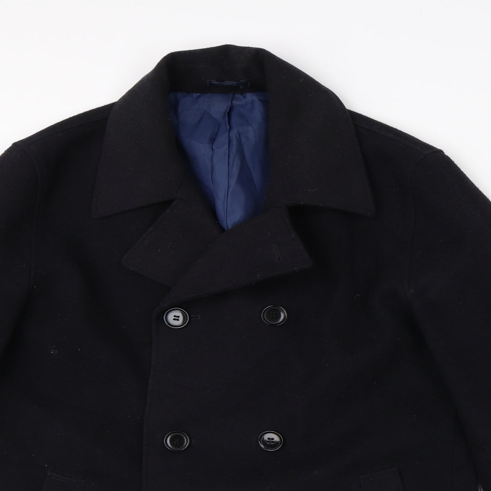 M&S Mens Black   Overcoat Coat Size S