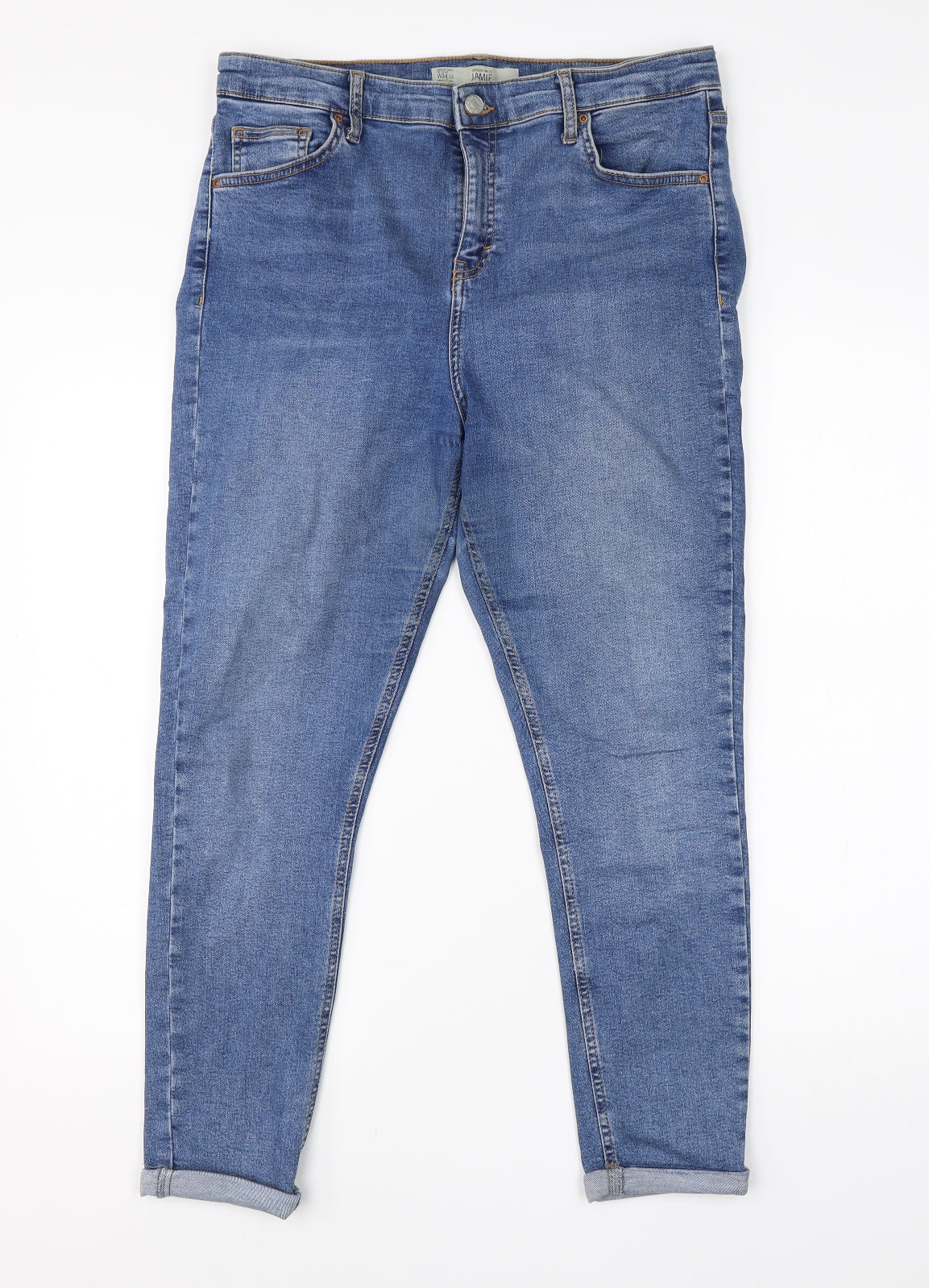 Topshop Womens Blue  Cotton Straight Jeans Size 34 in L24 in Regular