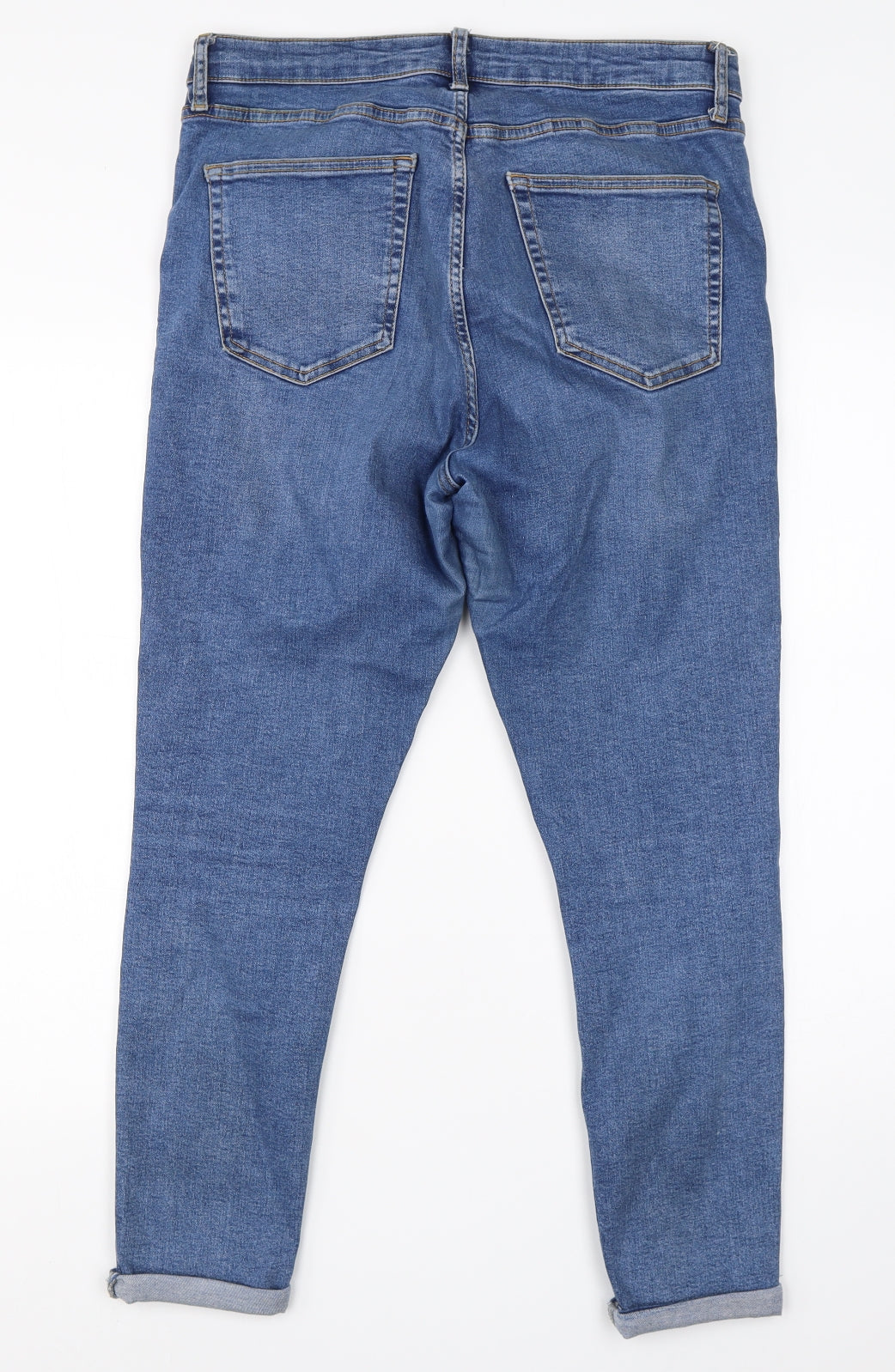 Topshop Womens Blue  Cotton Straight Jeans Size 34 in L24 in Regular