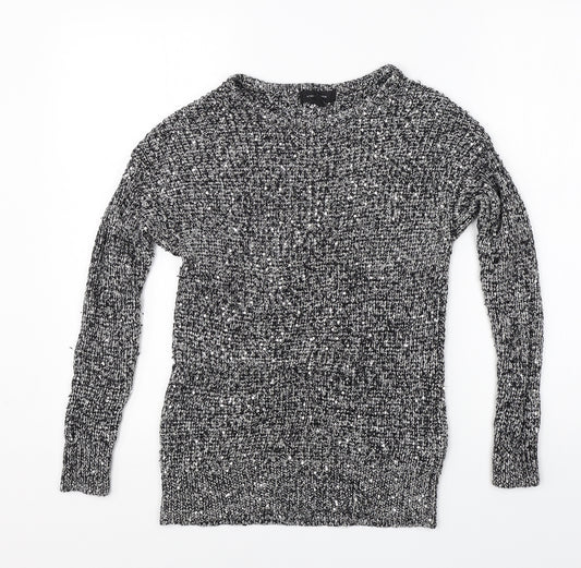 Front view of Atmosphere women’s grey round neck polyester jumper, size UK 10