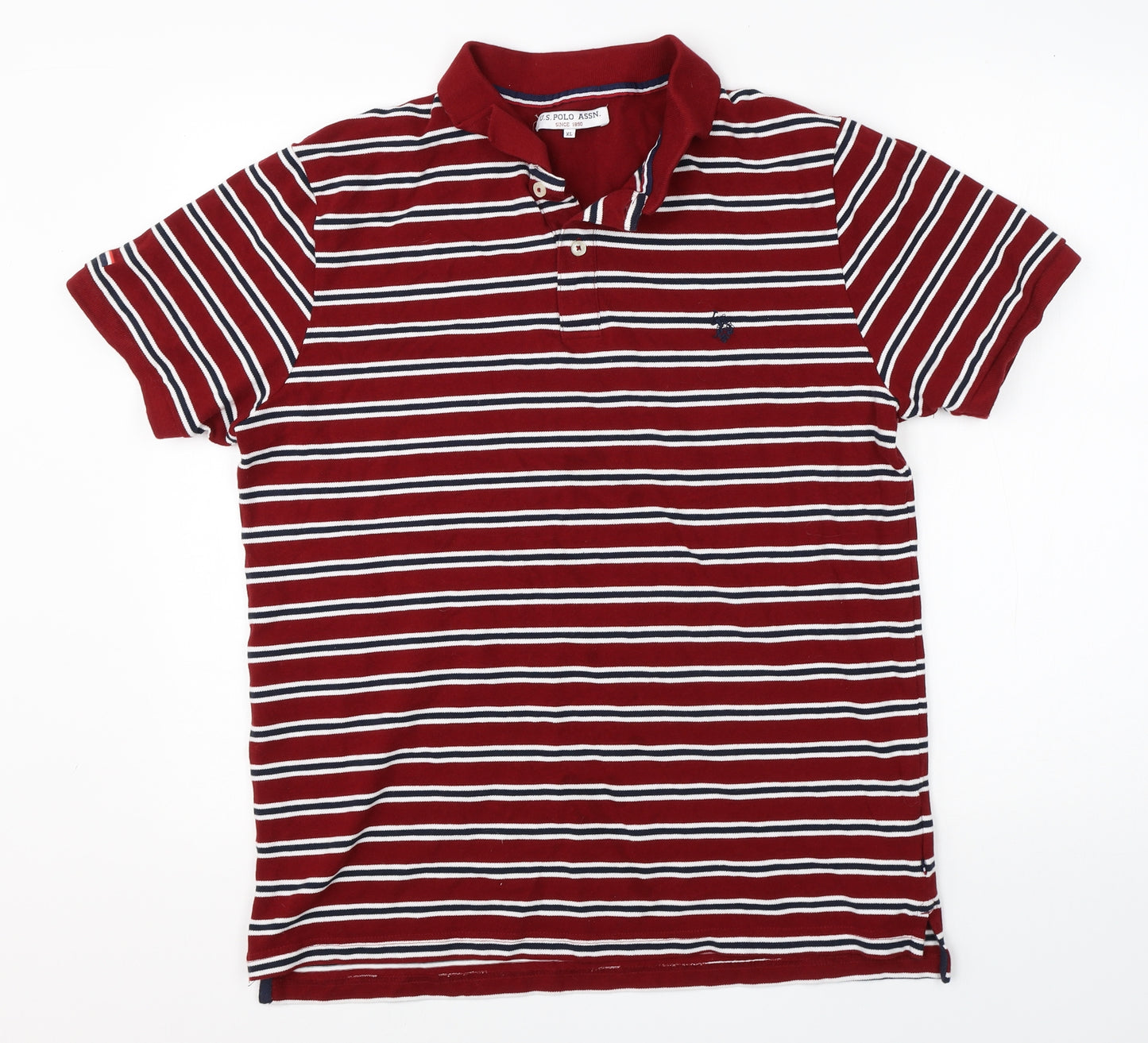 US Polo Assn Mens Red Striped Cotton  Polo Size XL Collared