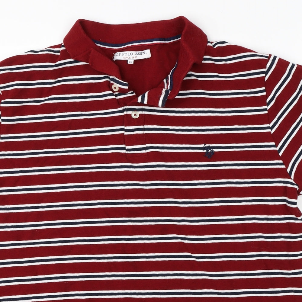 US Polo Assn Mens Red Striped Cotton  Polo Size XL Collared