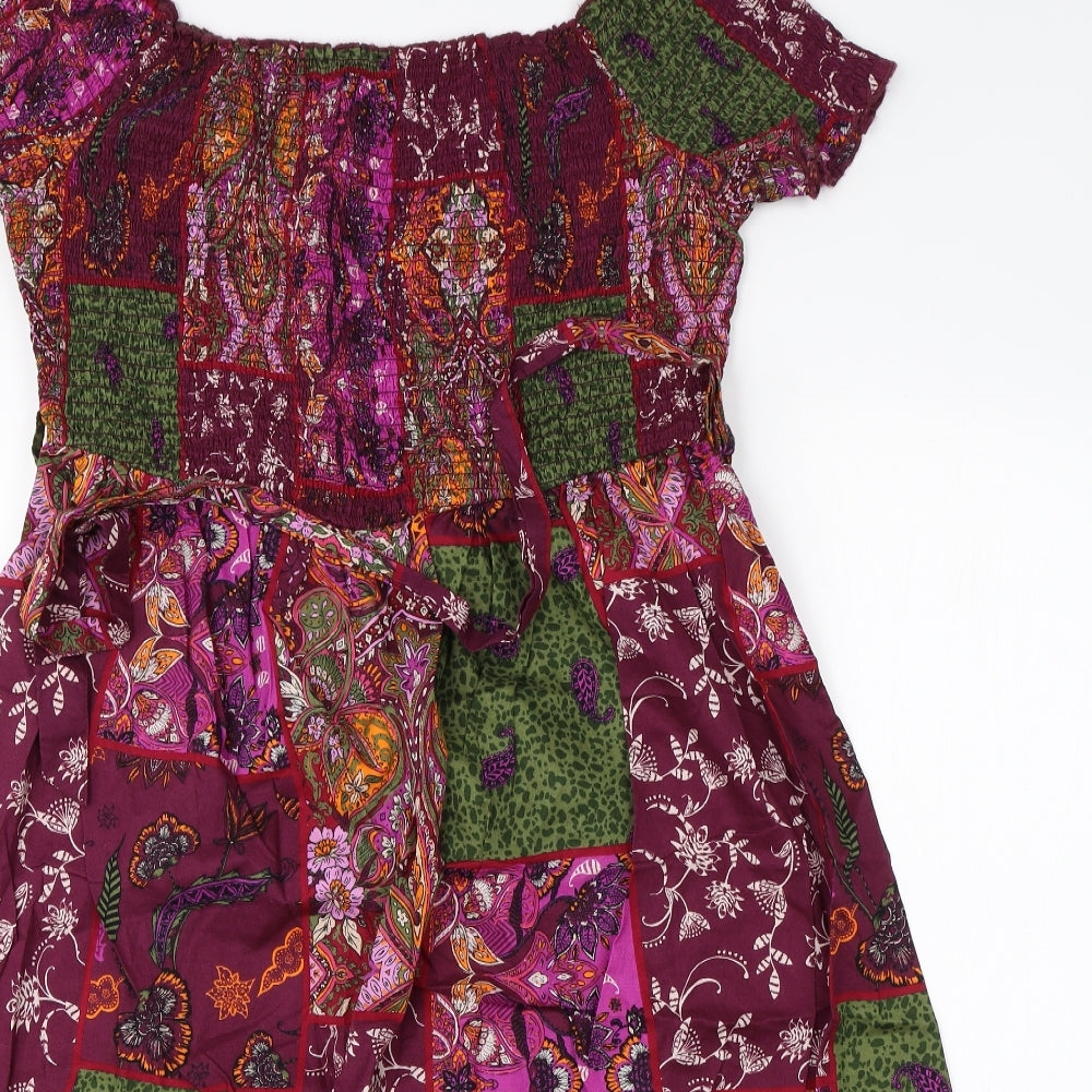 TU Womens Purple Floral Cotton Shift  Size 16  Round Neck