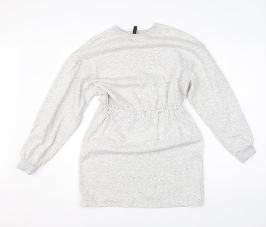 Front view of Divided women’s grey cotton jumper dress, size XS, round neck