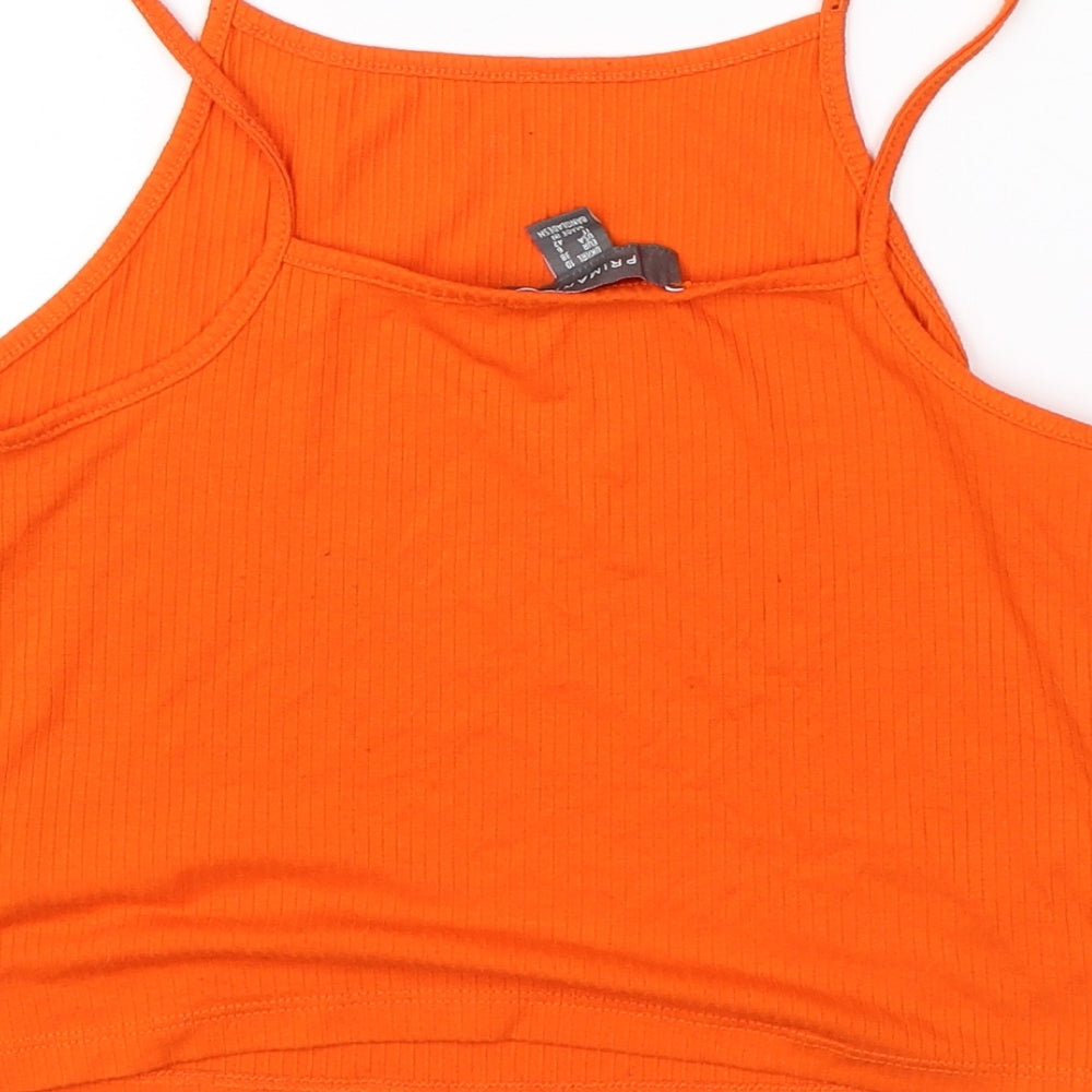 Primark Womens Orange  Viscose Cropped Tank Size 10 Round Neck