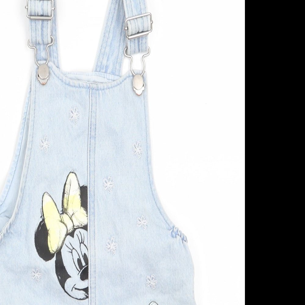 Disney by Tesco Girls Blue Floral Cotton Dungaree One-Piece Size 3-4 Years   - Minnie Mouse