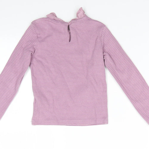 NEXT Girls Purple Collared Striped Cotton Pullover Jumper Size 4-5 Years   - Star Motif Fabric Collar
