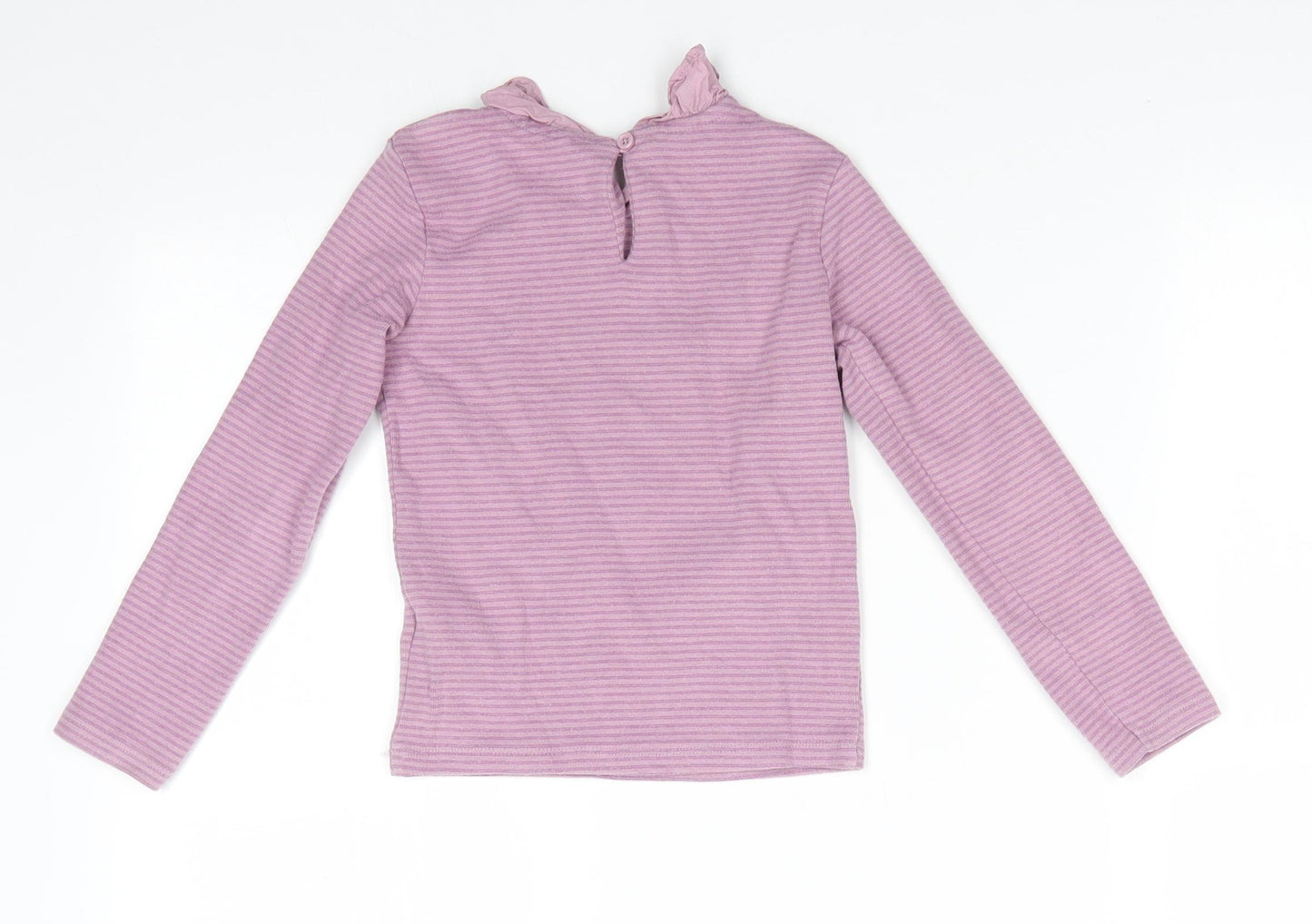 NEXT Girls Purple Collared Striped Cotton Pullover Jumper Size 4-5 Years   - Star Motif Fabric Collar