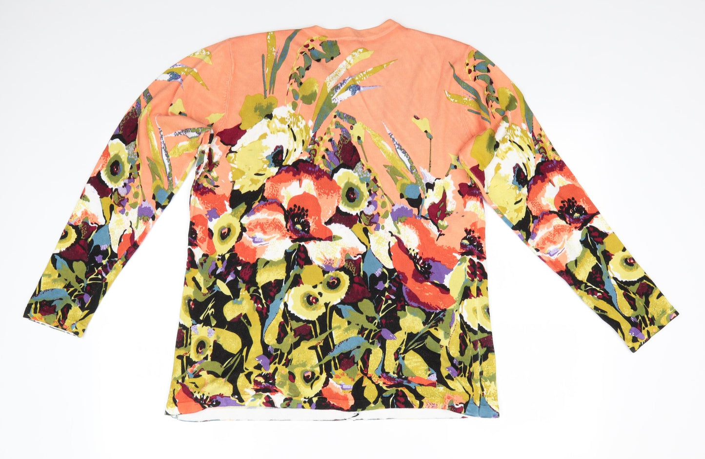 Paramour Womens Orange Round Neck Floral Viscose Cardigan Jumper Size XL   - Pale Orange