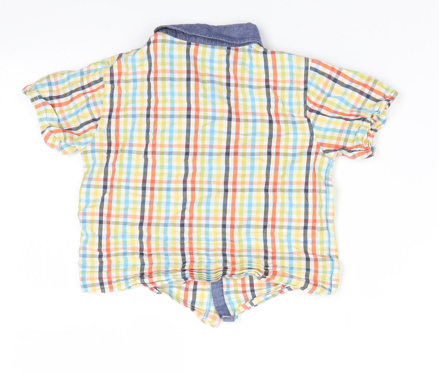 Matalan Boys Multicoloured Check Cotton Basic Button-Up Size 18-24 Months Collared  - Blue Orange White Green Check with Blue collar