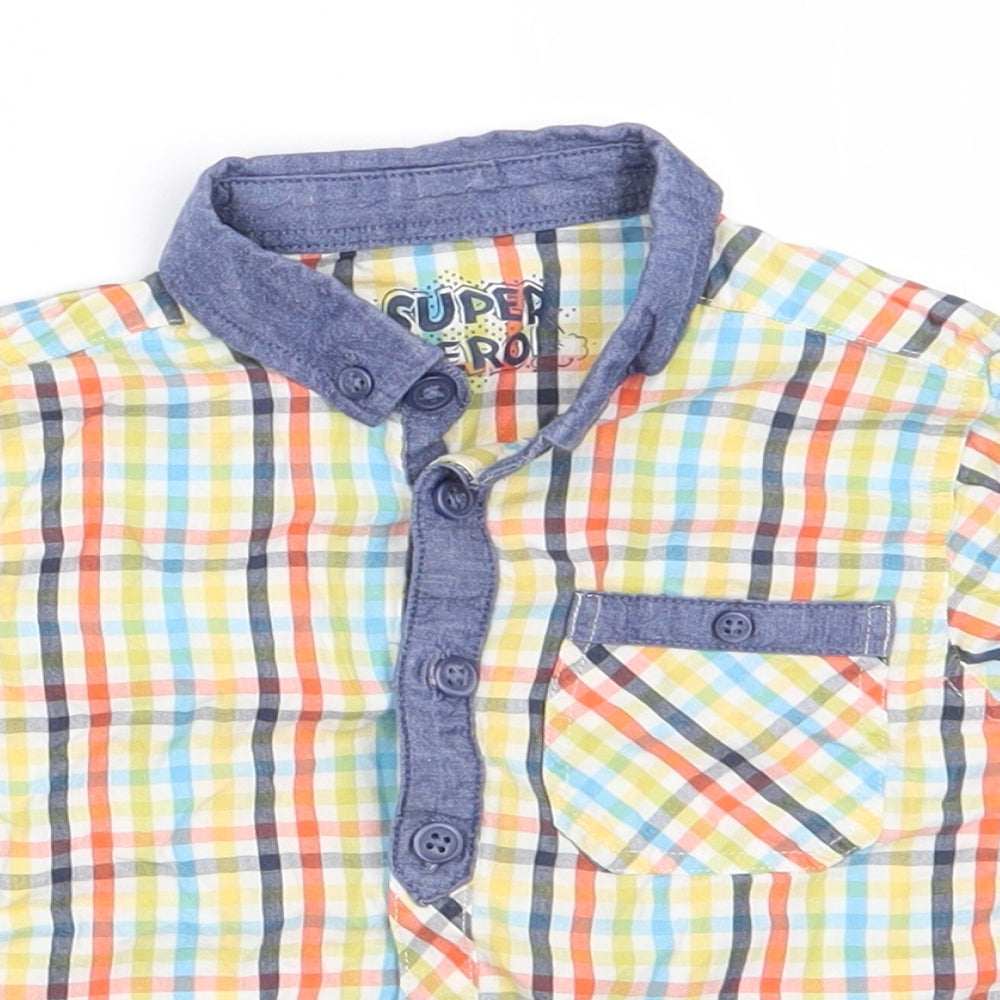 Matalan Boys Multicoloured Check Cotton Basic Button-Up Size 18-24 Months Collared  - Blue Orange White Green Check with Blue collar