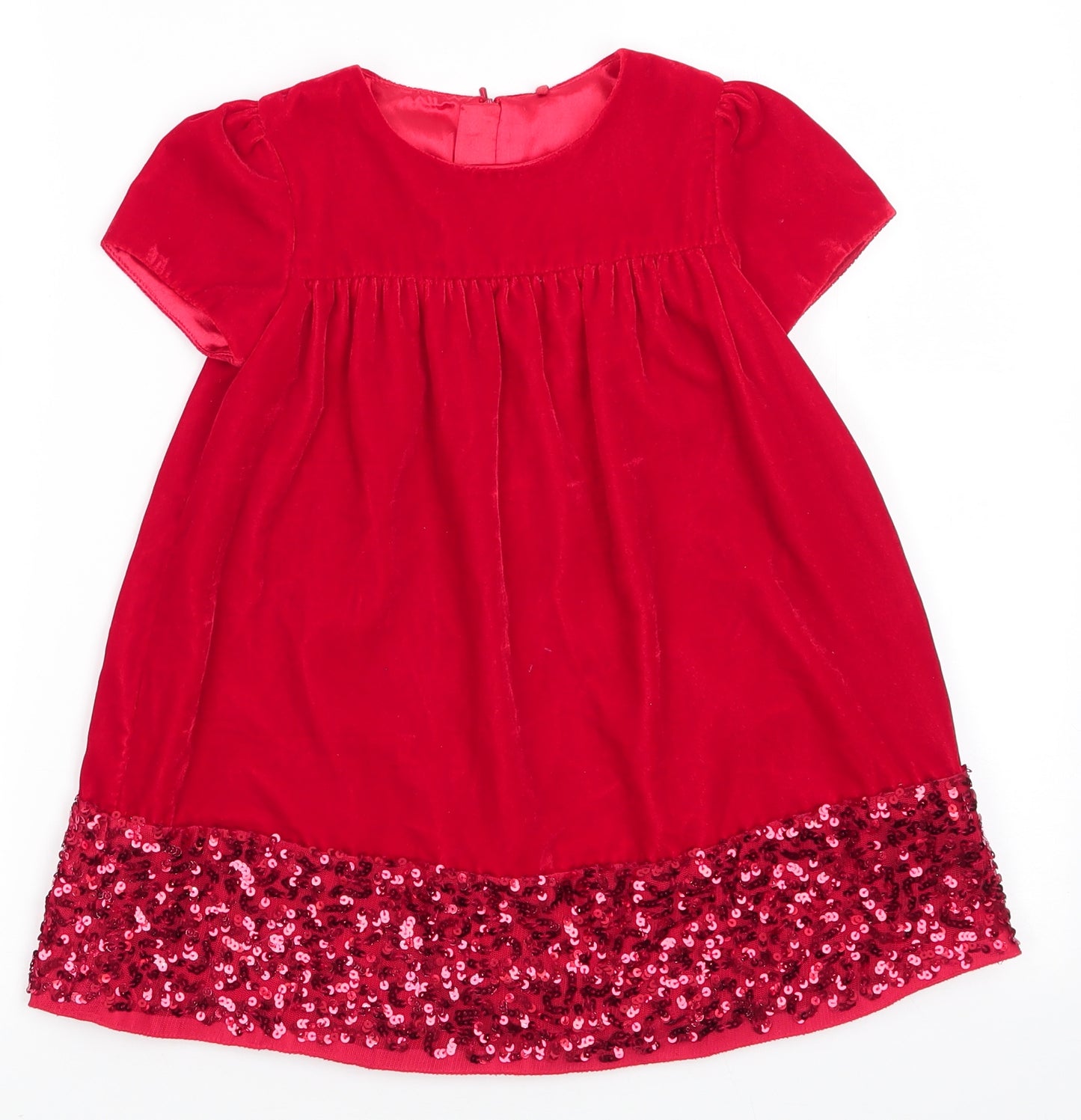Marks and Spencer Girls Red  Polyester A-Line  Size 4-5 Years  Round Neck  - Sequinned Hem