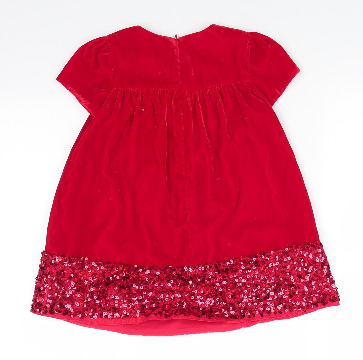 Marks and Spencer Girls Red  Polyester A-Line  Size 4-5 Years  Round Neck  - Sequinned Hem