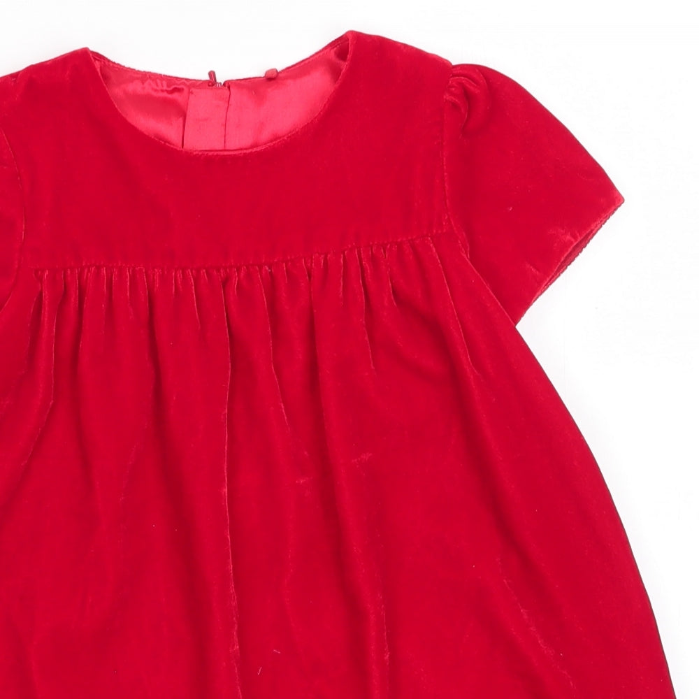 Marks and Spencer Girls Red  Polyester A-Line  Size 4-5 Years  Round Neck  - Sequinned Hem