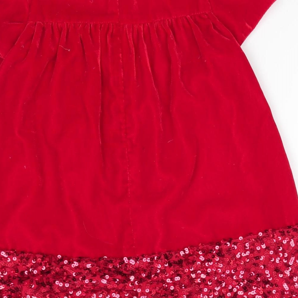 Marks and Spencer Girls Red  Polyester A-Line  Size 4-5 Years  Round Neck  - Sequinned Hem