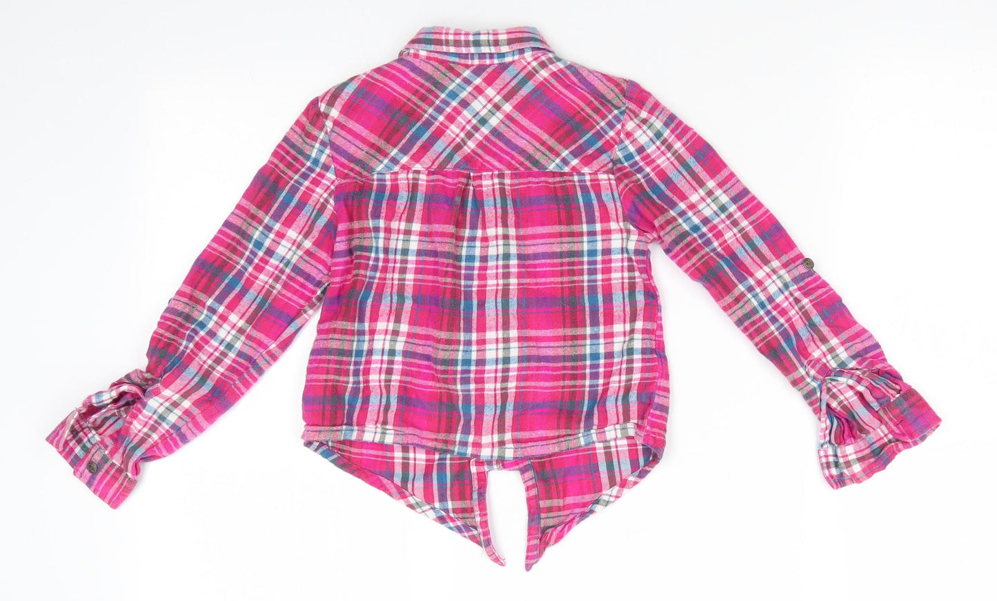 George Girls Pink Check Cotton Basic Button-Up Size 6-7 Years Collared  - Lace & Tie Front detail Adjustable length sleeves