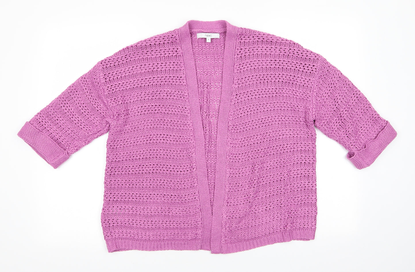 NEXT Womens Pink V-Neck  Acrylic Cardigan Jumper Size M   - Open knit