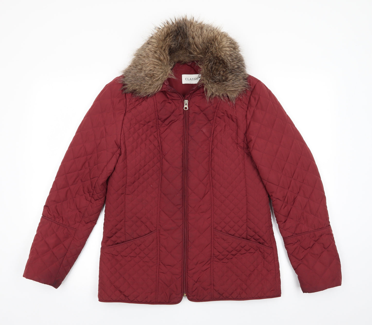 Marks and Spencer Womens Brown   Quilted Coat Size 10   - Chestnut Brown Removeable Faux Fur Collar