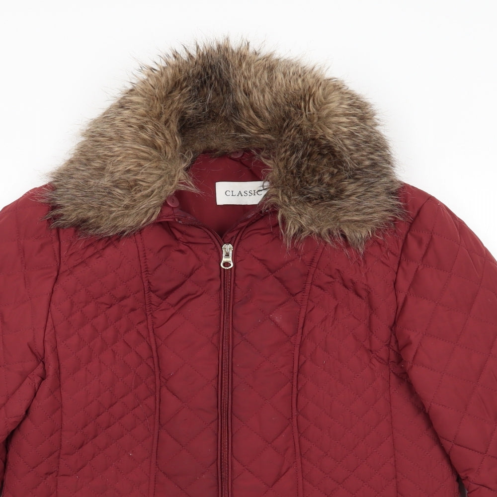 Marks and Spencer Womens Brown   Quilted Coat Size 10   - Chestnut Brown Removeable Faux Fur Collar