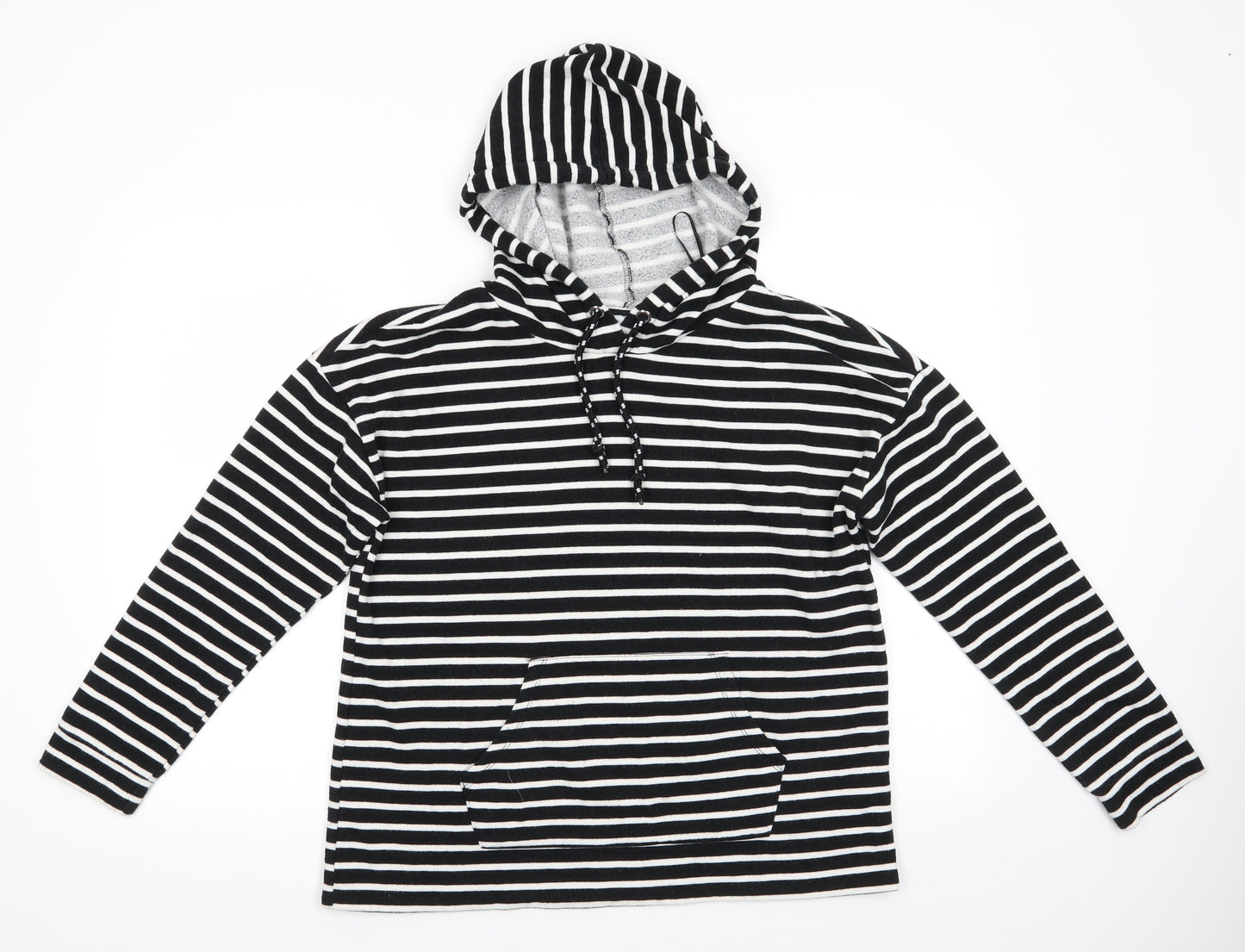 Papaya Womens Black Striped Cotton Pullover Hoodie Size 14