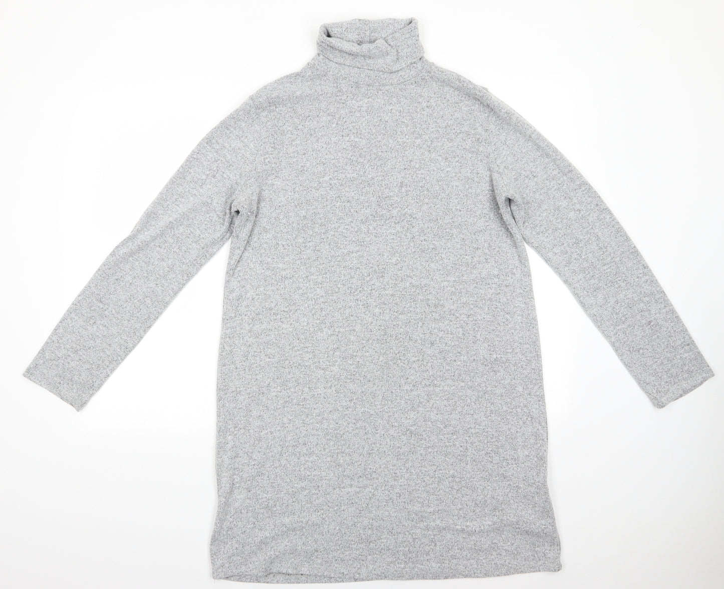 Zara Womens Grey  Polyester Jumper Dress  Size 14  Roll Neck  - Light grey with fleck