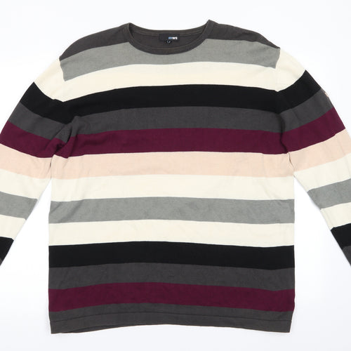 Peter Werth Mens Multicoloured Round Neck Striped Cotton Pullover Jumper