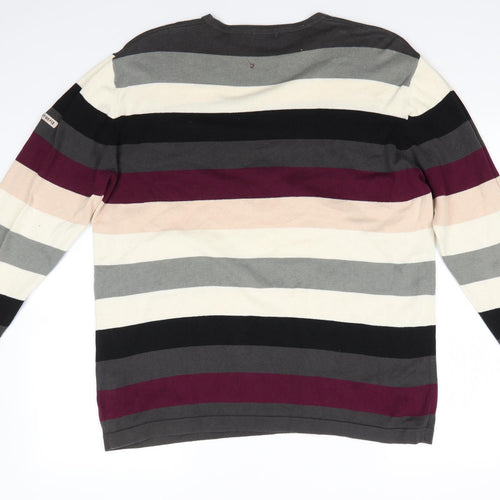 Peter Werth Mens Multicoloured Round Neck Striped Cotton Pullover Jumper