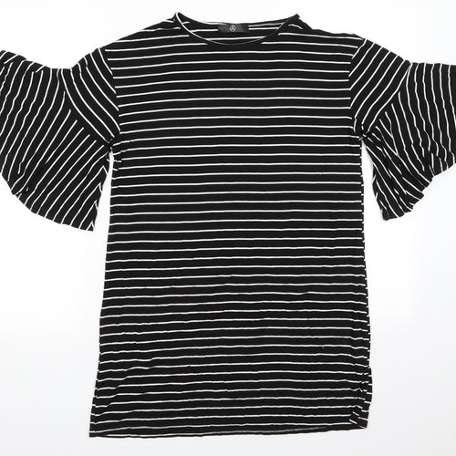 Missguided Womens Black Striped Viscose T-Shirt Dress  Size 8  Round Neck  - Wide sleeves