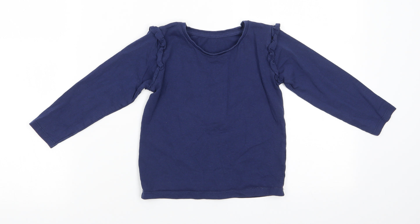 Matalan Girls Blue  Cotton Basic Casual Size 3-4 Years Round Neck  - Frilled shoulders