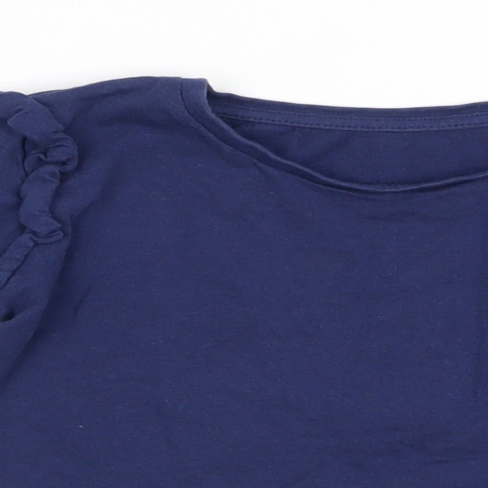 Matalan Girls Blue  Cotton Basic Casual Size 3-4 Years Round Neck  - Frilled shoulders